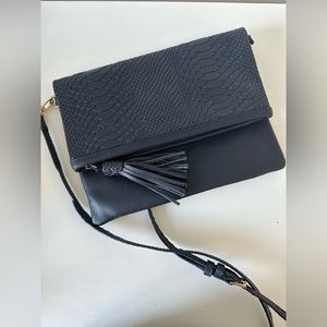 GiGi New York Navy Leather Fold-Over Clutch